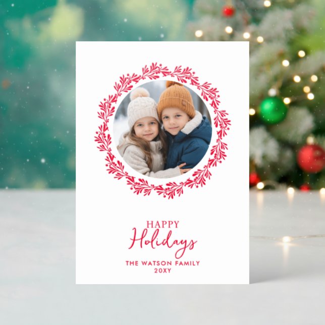 Christmas Wreath Photo Holiday  Letterpress Photo Cards (Front (Into))