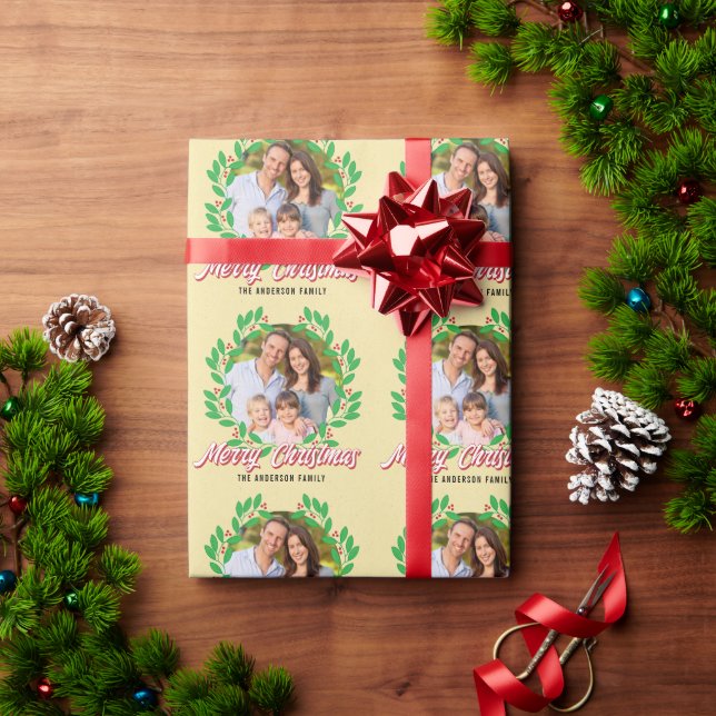 Christmas Wreath Photo Holiday Wrapping Paper (Holiday Gift)
