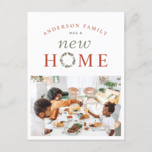 Christmas Wreath Photo New Home Holiday Moving Announcement Postcard