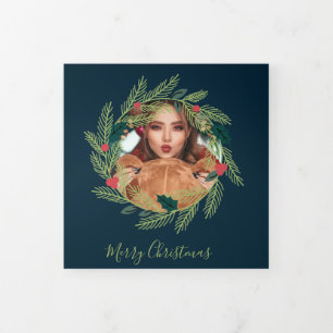 Christmas Wreath Photo Personalized Christmas Tri-Fold Holiday Card