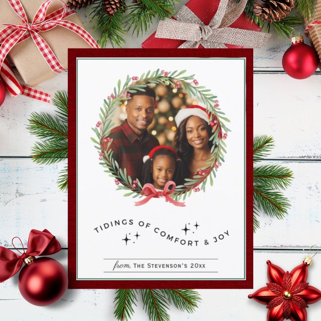 Christmas Wreath Photo Personalized Green Holiday Postcard (Creator Uploaded)