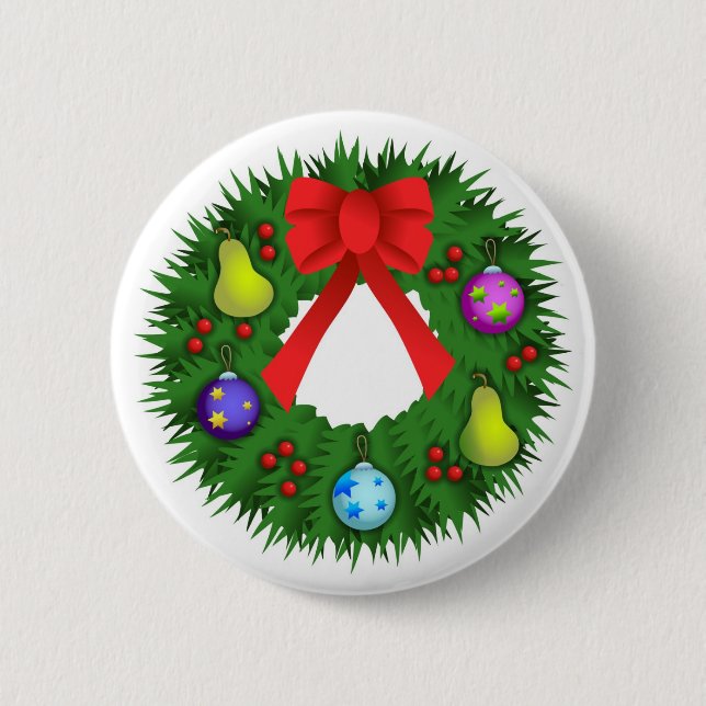 Christmas Wreath Pinback Button (Front)