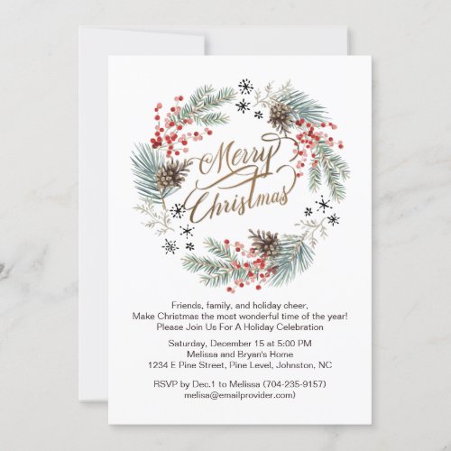 Christmas Wreath Pine Berry Holiday Party Invite