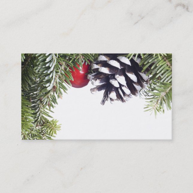 Christmas Wreath Pine Cone Red Berry Template Business Card (Front)
