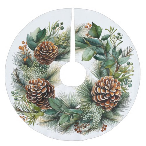 Christmas Wreath Pine Cones Greenery Brushed Polyester Tree Skirt