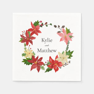 Christmas Wreath Poinsettia Festive Wedding Napkins