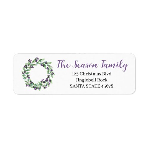 Christmas wreath purple berries label