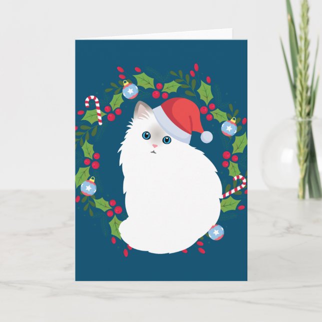 Christmas Wreath Ragdoll Cat Card (Front)