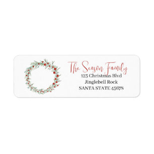 Christmas wreath red berries label