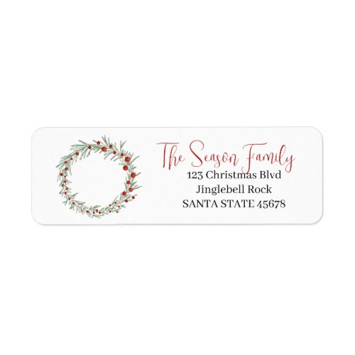 Christmas wreath red berries label