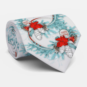 Christmas Wreath Red Bow Teal Holidays Neck Tie