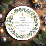 Christmas wreath red burgundy greenery baptism invitation<br><div class="desc">For more advanced customization of this design,  simply select the "Customize It" button above!</div>