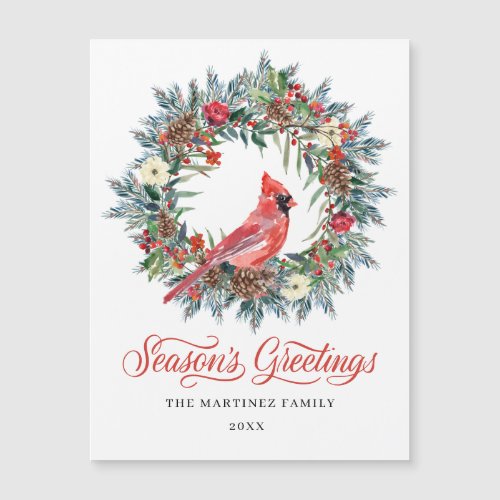 Christmas Wreath Red Cardinal Holiday Magnetic