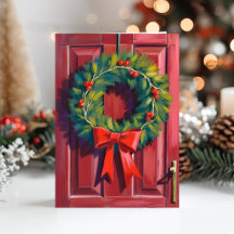 Christmas Wreath Red Door Watercolor