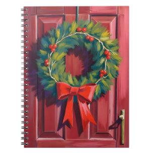 Christmas Wreath Red Door Watercolor Holiday Notebook