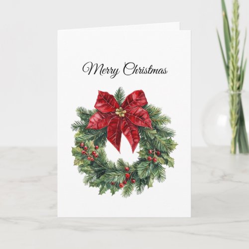 Christmas Wreath Red Floral Bow Card