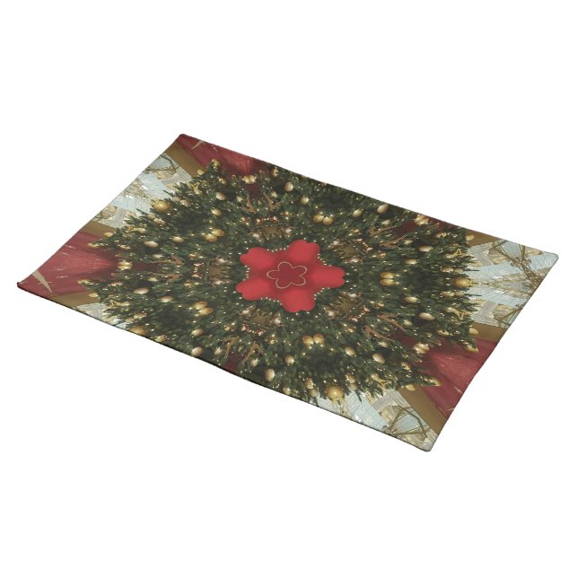 Christmas Wreath Red Green Gold with Red Star Placemat (On Table)