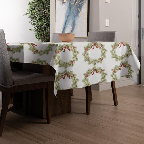 Christmas Wreath Red Holly Berries Simple Greenery Tablecloth