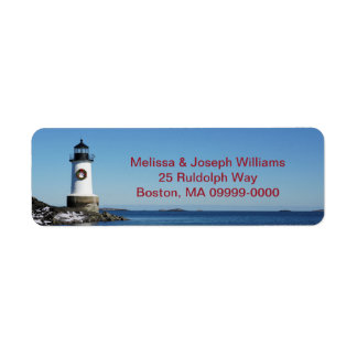 Christmas Wreath Red Lighthouse Return Address Label