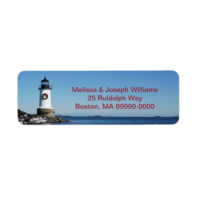 Christmas Wreath Red Lighthouse Return Address Label (Front)