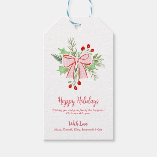 Christmas Wreath Red Pink Bow Gift Tag