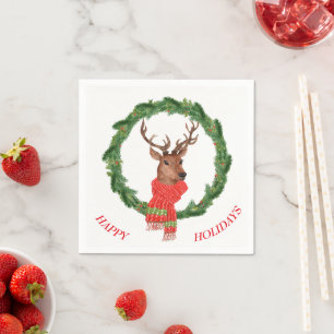 Christmas Wreath Reindeer Paper Napkins