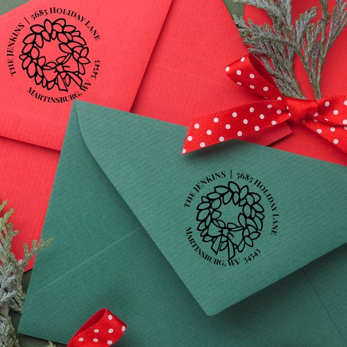 Christmas Wreath Return Address Rubber Stamp