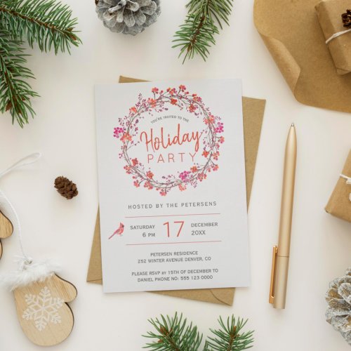 Christmas wreath rustic winter holiday party invitation