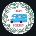 Christmas Wreath RV CUSTOM Hand Drawn Holiday Classic Round Sticker<br><div class="desc">Use these sweet whimsical stickers for your holiday mail or gifts. Hand drawn by me for you. Fully editable, add your own text or background color. Click "personalize" to edit the text, and you can also change the font or color. THANK YOU FOR SUPPORTING INDEPENDENT ARTISTS! All artwork and designs...</div>