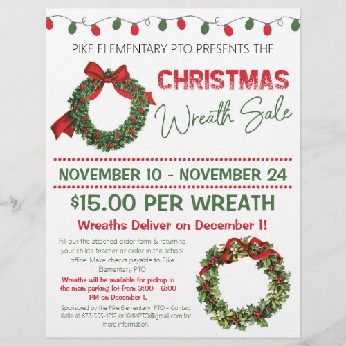 Christmas Wreath Sale  PTO Fundraising  Flyer