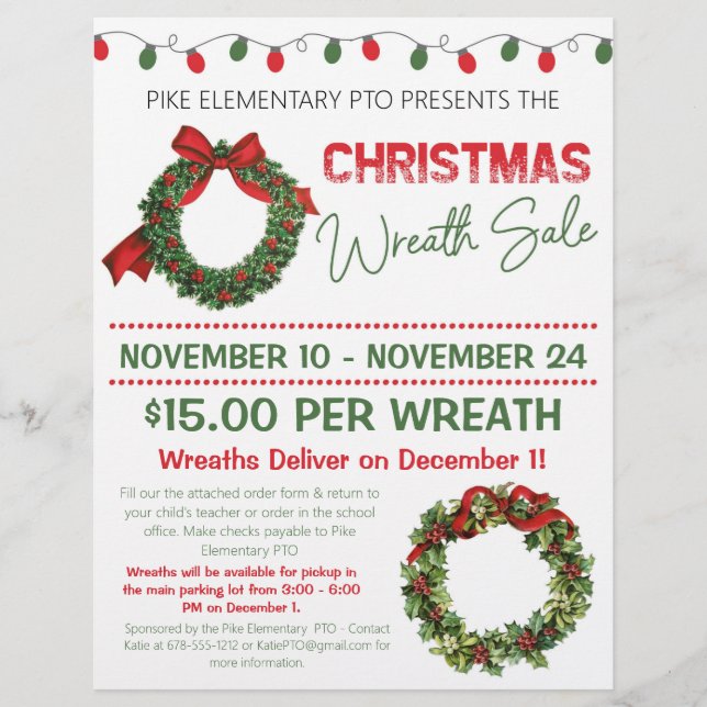 Christmas Wreath Sale | PTO Fundraising  Flyer (Front)
