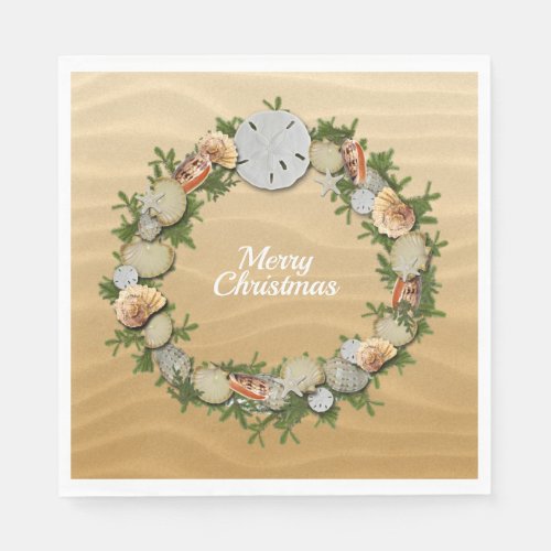 Christmas Wreath Sand Dollar Seashells Starfish Napkins