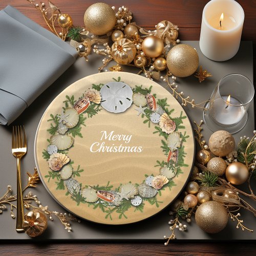 Christmas Wreath Seashells Starfish Sand Dollar Paper Plates