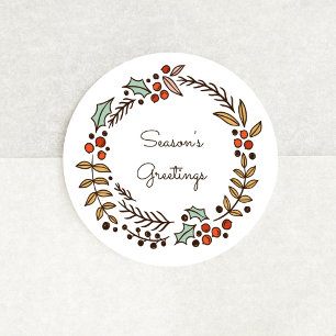 Christmas wreath Season's greetings Classic Round Sticker