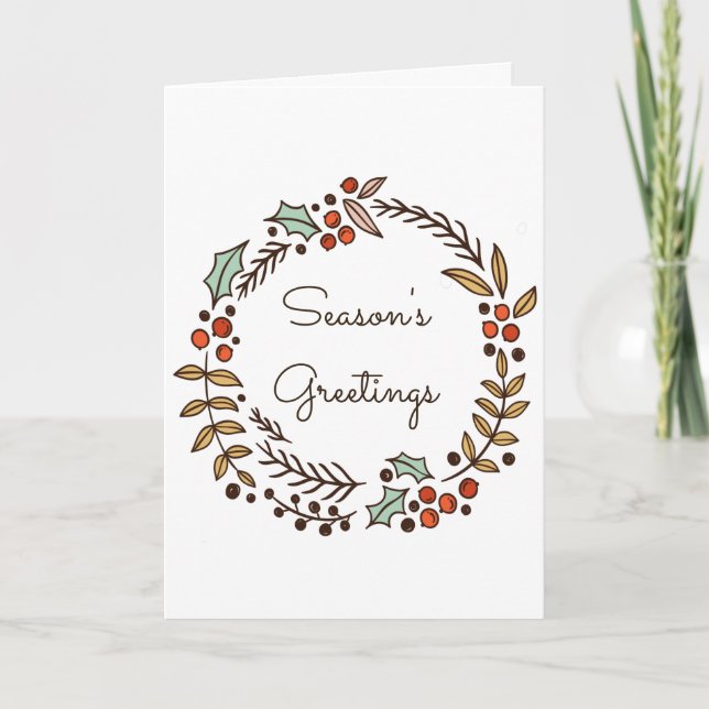 Christmas wreath Season's greetings Holiday Card (Front)