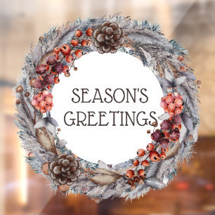 Christmas wreath season's greetings window cling