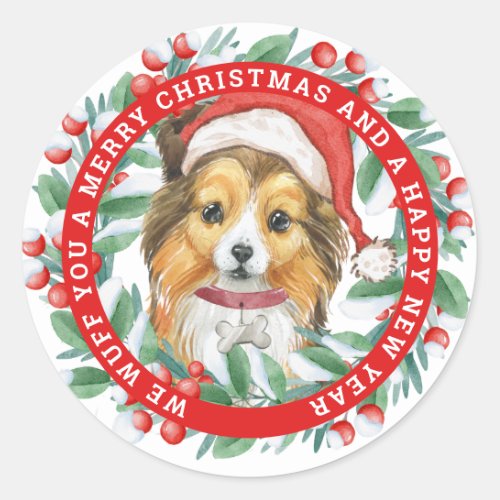 Christmas Wreath Sheltie  Classic Round Sticker
