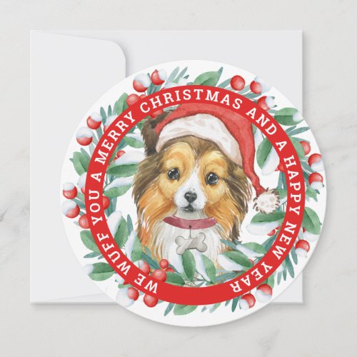 Christmas Wreath Sheltie  Classic Round Sticker Holiday Card