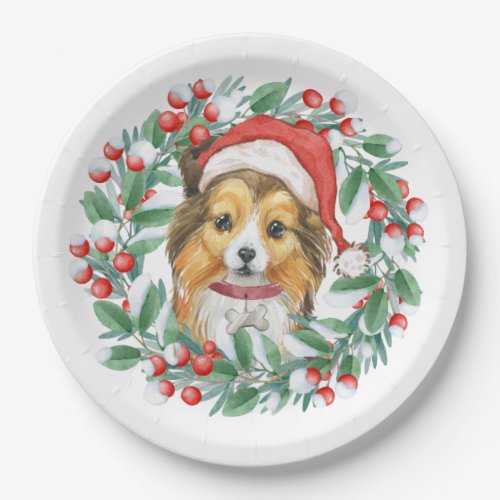 Christmas Wreath Sheltie  Paper Plates