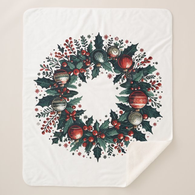 Christmas Wreath Sherpa Blanket (Front)