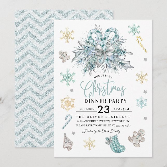 Christmas Wreath Snowflake Dinner Party Invitation (Front/Back)