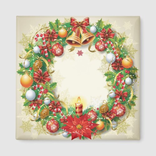 Christmas Wreath Square Magnet