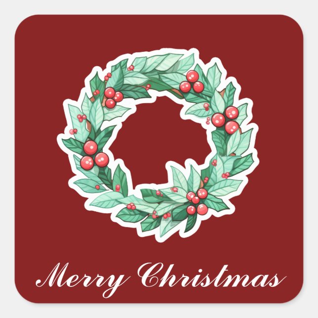 Christmas Wreath Square Sticker (Front)