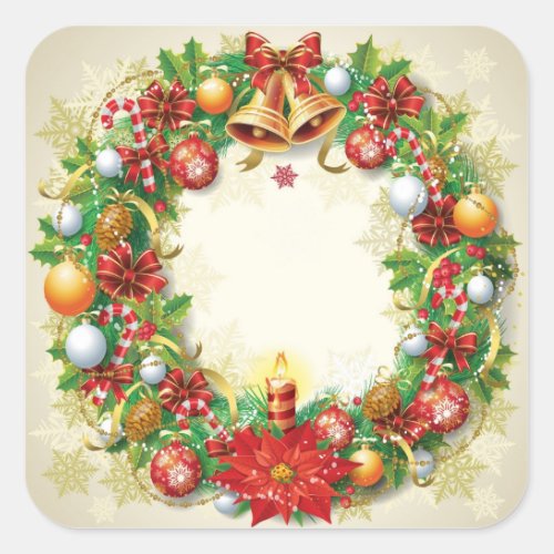 Christmas Wreath Square Stickers