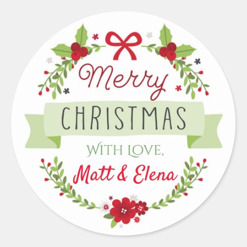 Christmas Wreath Stickers with Poinsettia