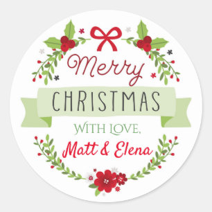 Christmas Wreath Stickers with Poinsettia