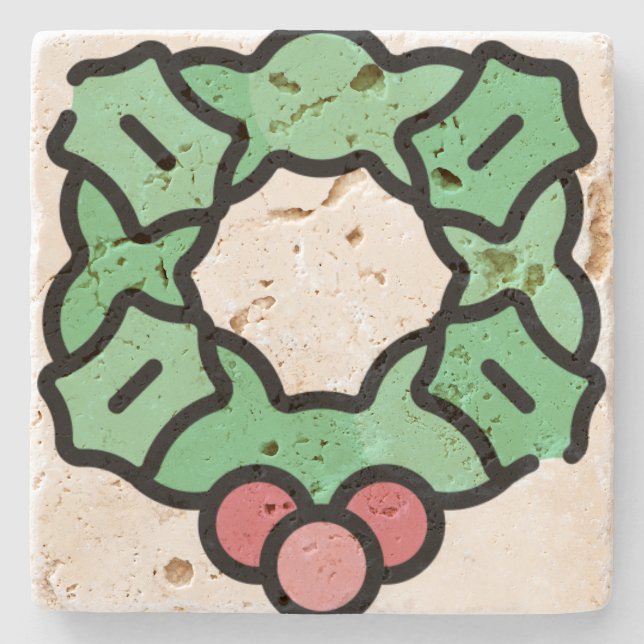 christmas wreath stone coaster (Front)