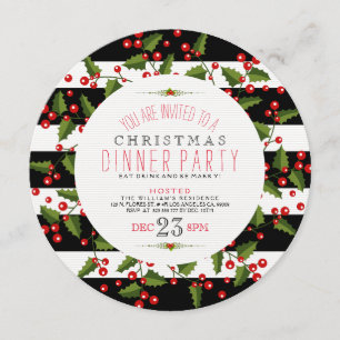 Christmas Wreath & Stripes Diner Invite