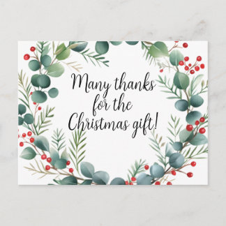 Christmas Wreath Thank You Postcard