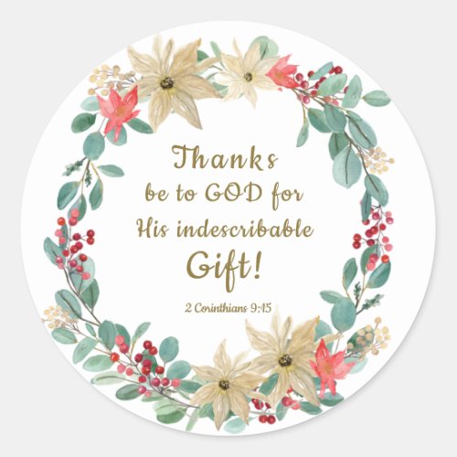 Christmas Wreath Thanks be to God Bible Verse Classic Round Sticker
